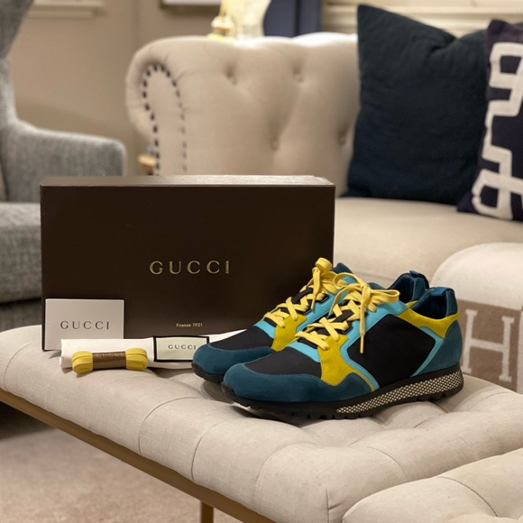 Gucci Suede Icaro Turquoise/Yellow/Teal/Black Sneakers
